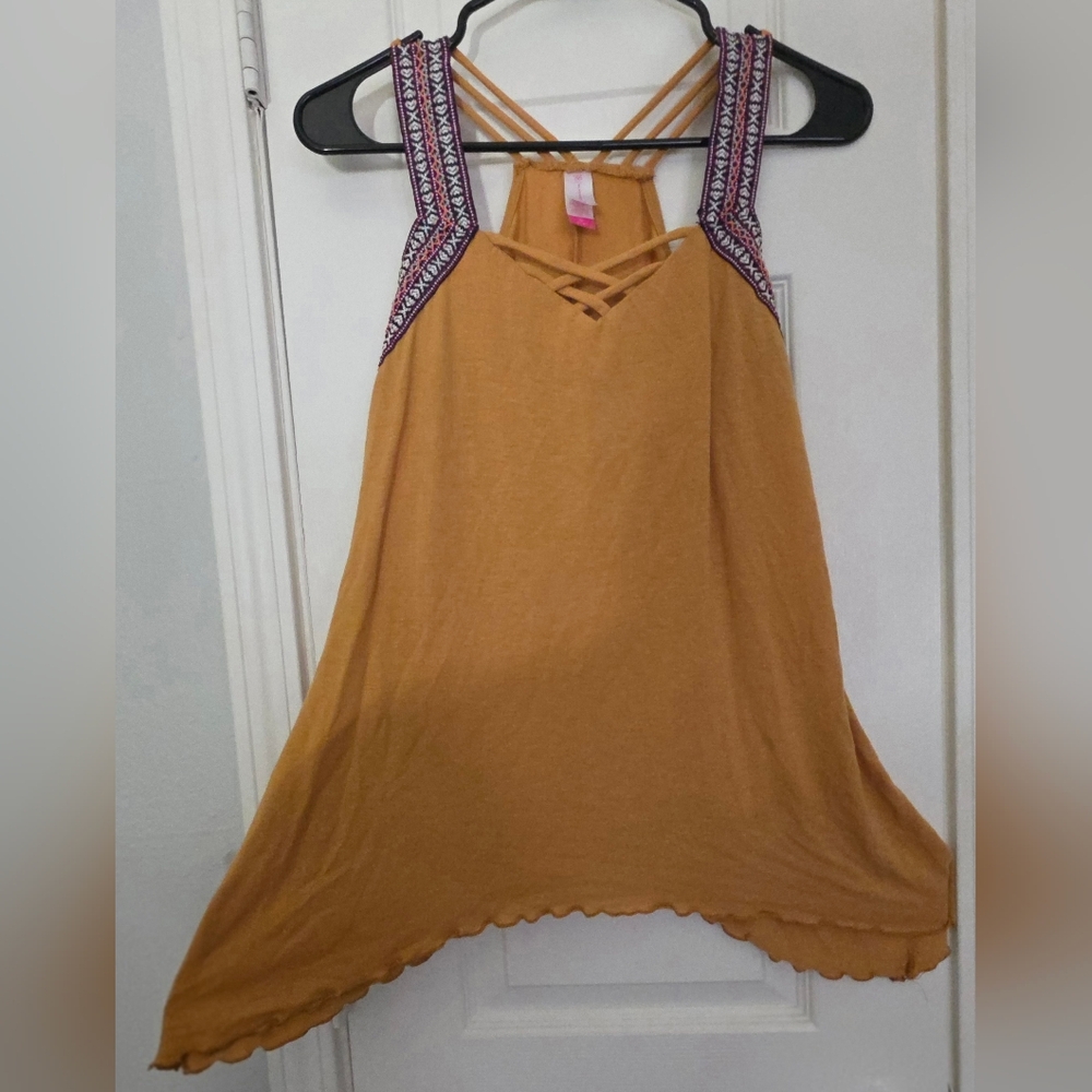 No Boundaries Mustard Tank Top with Patterned Straps